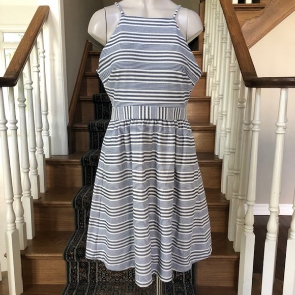 Banana Republic Striped Midi Dress - Blue and White - Picture 1 of 6
